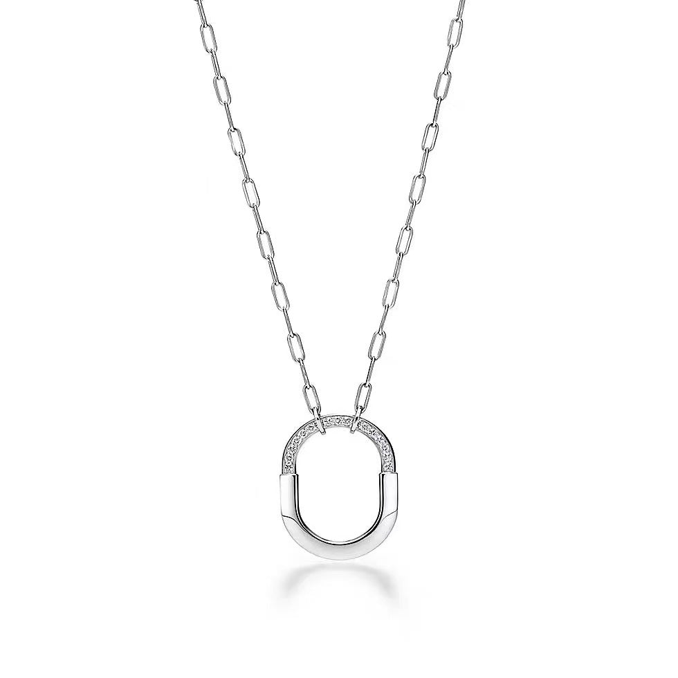 Tiffany Style Lock Cubic Zirconia 18K Gold-Plated Necklace detail view 11