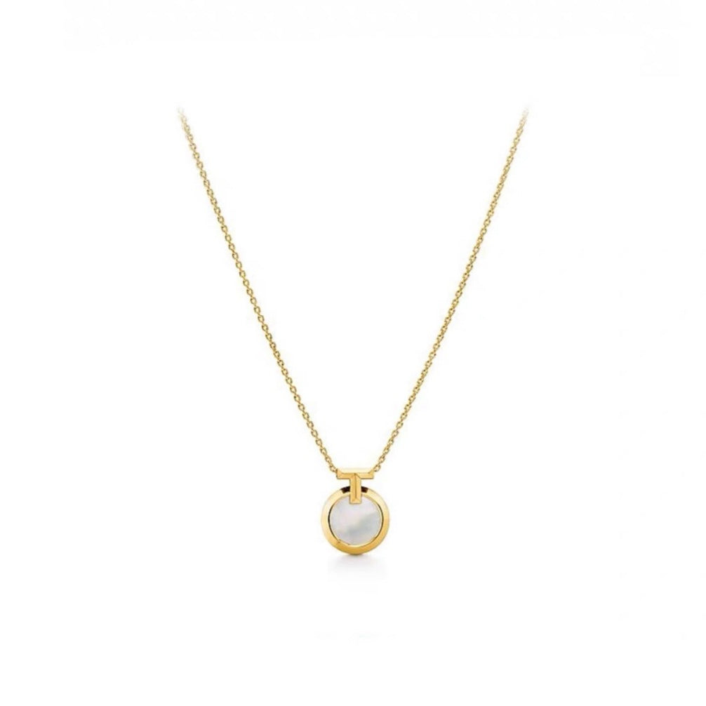 Tiffany Style T Motif Cubic Zirconia 18K Gold-Plated Necklace detail view 4