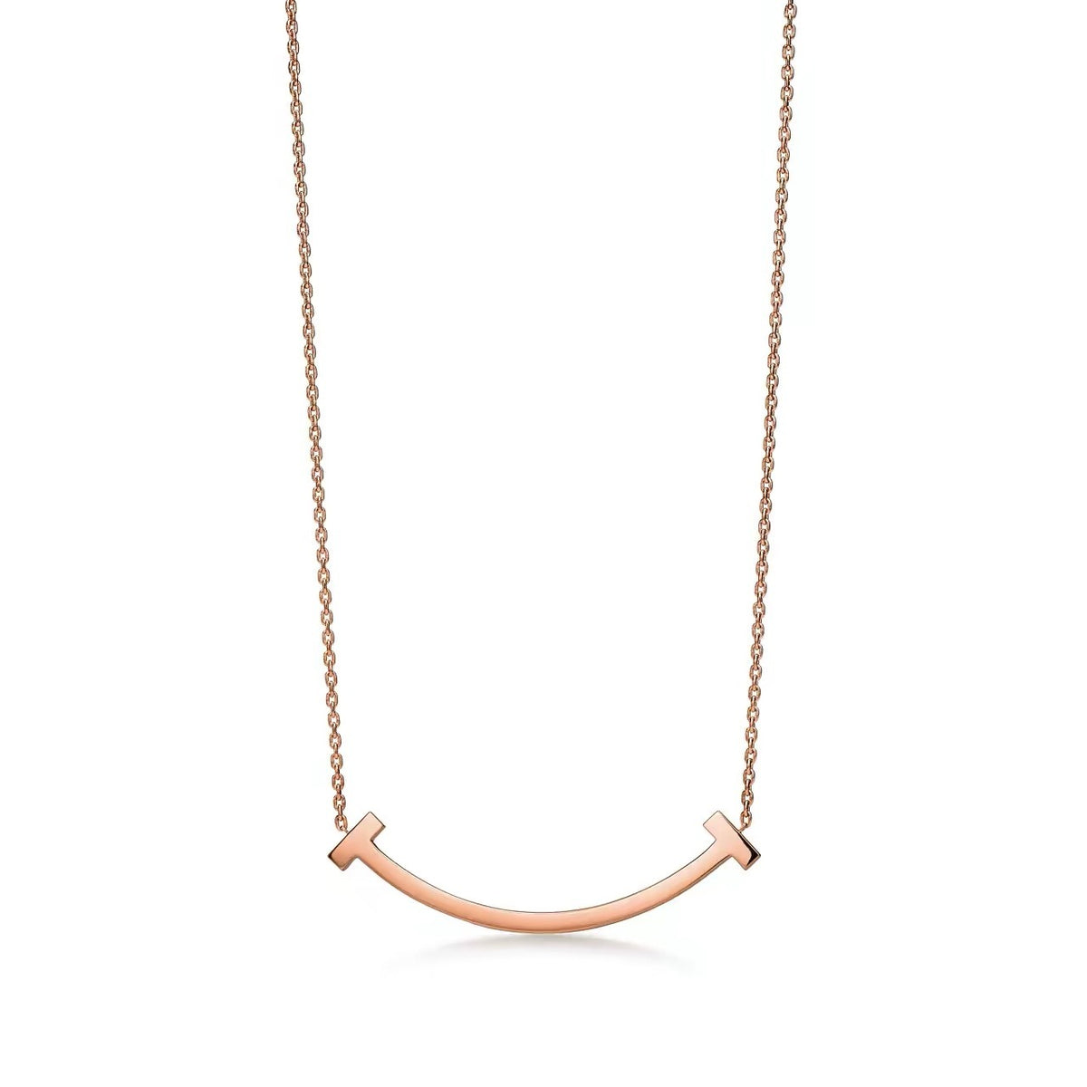 Tiffany Style Smile Cubic Zirconia Necklace - Plain Medium Rose Gold Tone