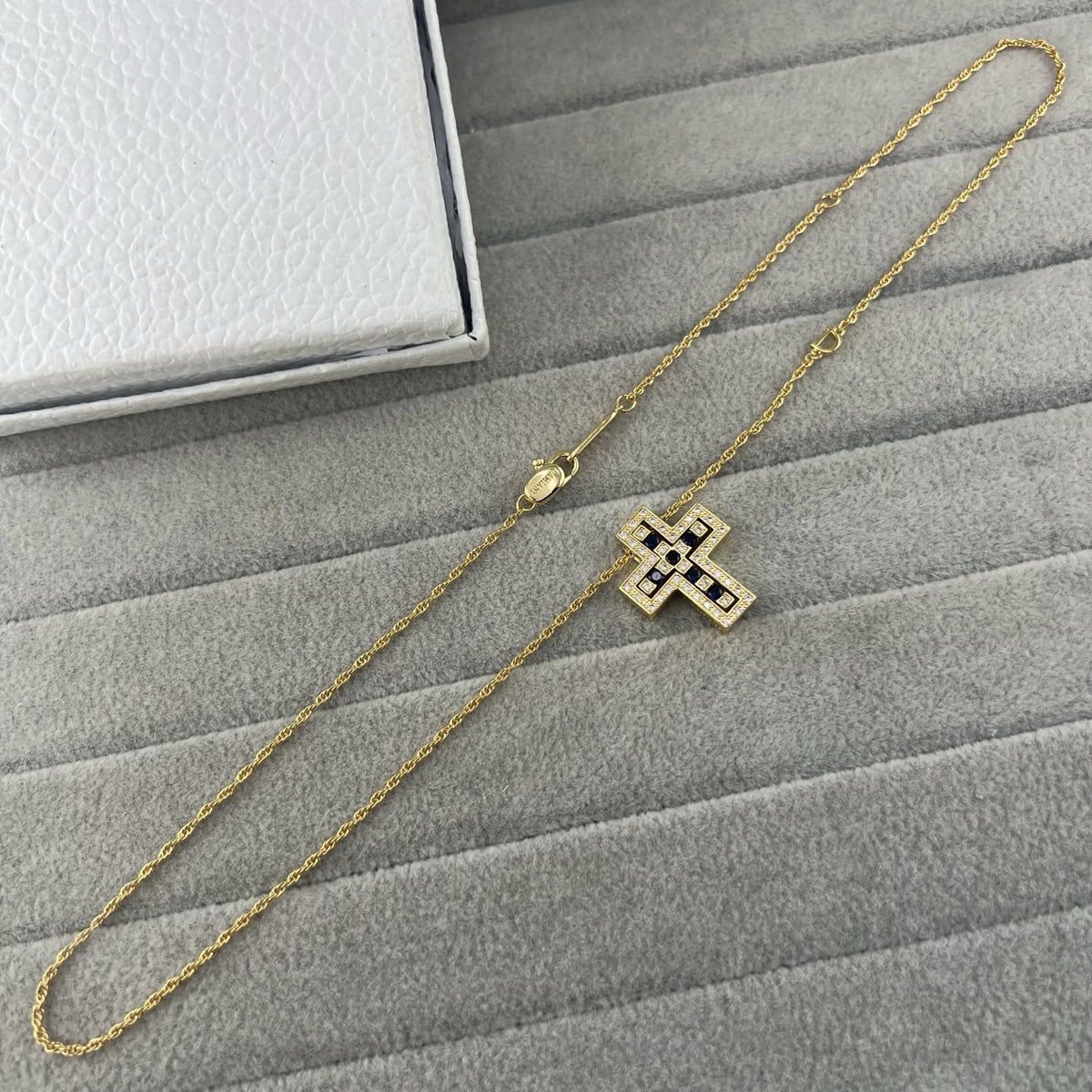 Damiani Style Cross Cubic Zirconia White-Gold-Plated Necklace detail view 10