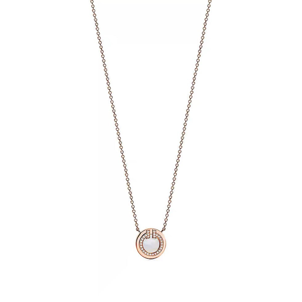 Tiffany Style T Motif Cubic Zirconia 18K Gold-Plated Necklace detail view 3