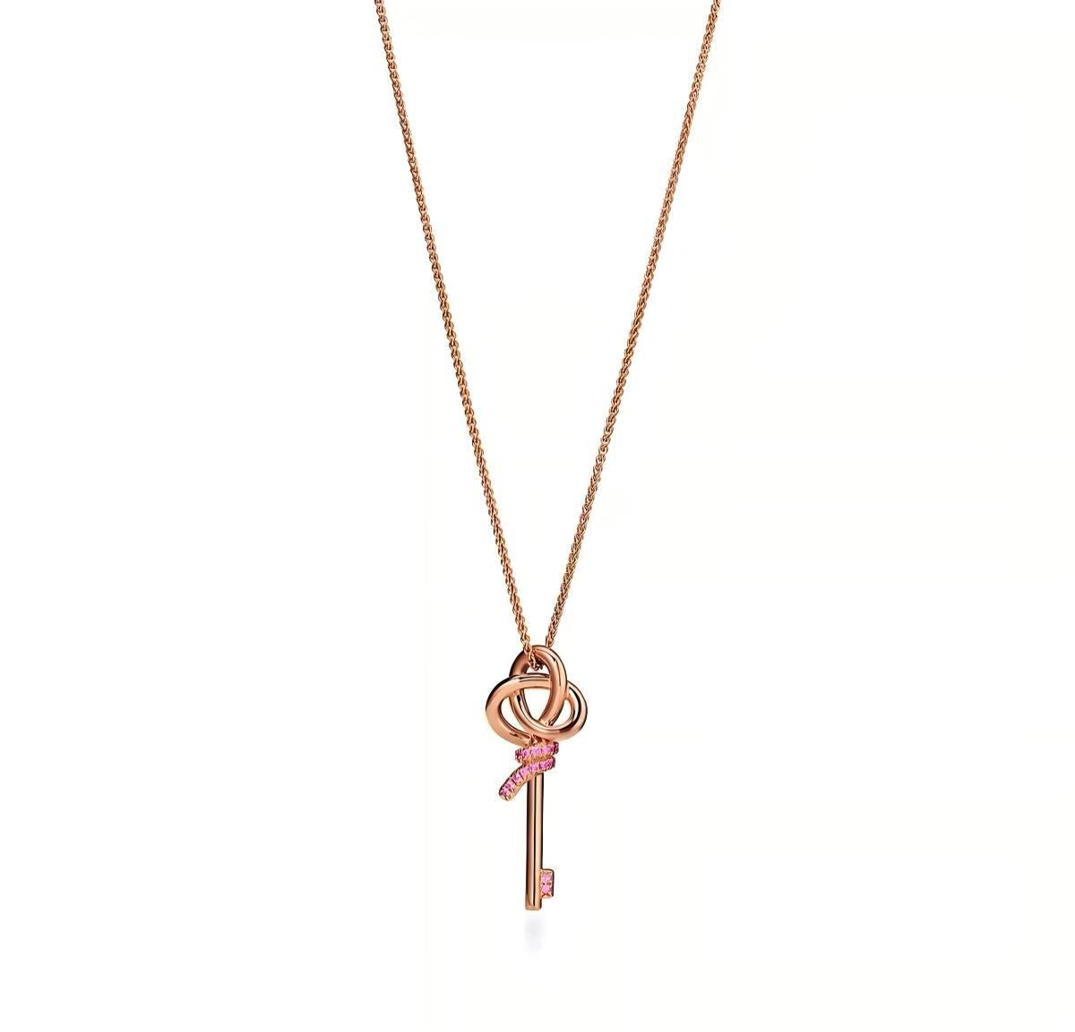 Tiffany Style Key Cubic Zirconia 18K Gold-Plated Necklace detail view 4