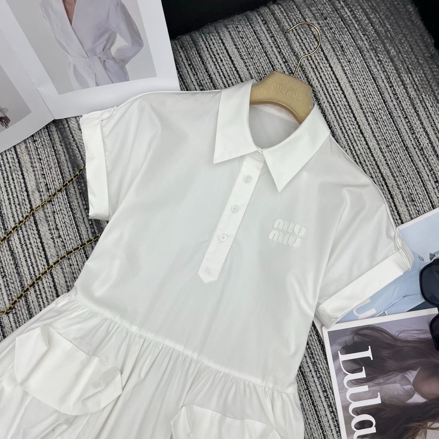 Lace Trim Collar Shirt Dress