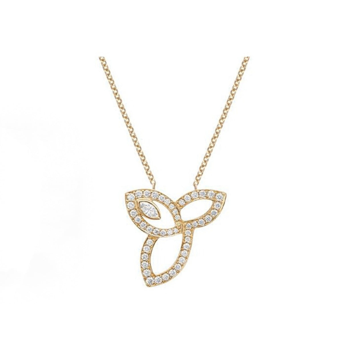 Harry Winston Style Three-Leaf Clover Cubic Zirconia White-Gold-Plated Necklace detail view 1