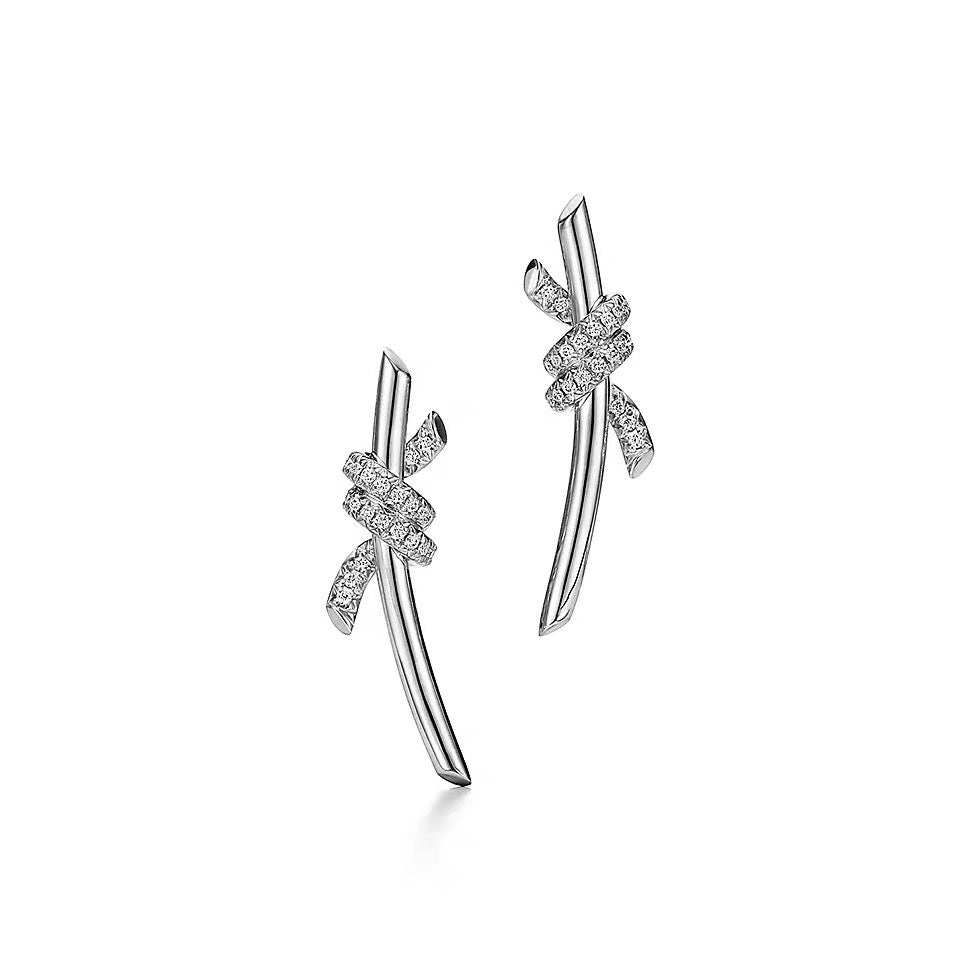 Tiffany Style Knot Cubic Zirconia 18K Gold-Plated Earrings detail view 4
