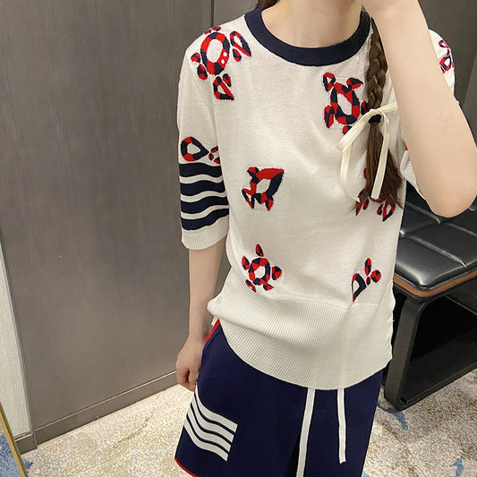 Cartoon round neck high waist T-shirt