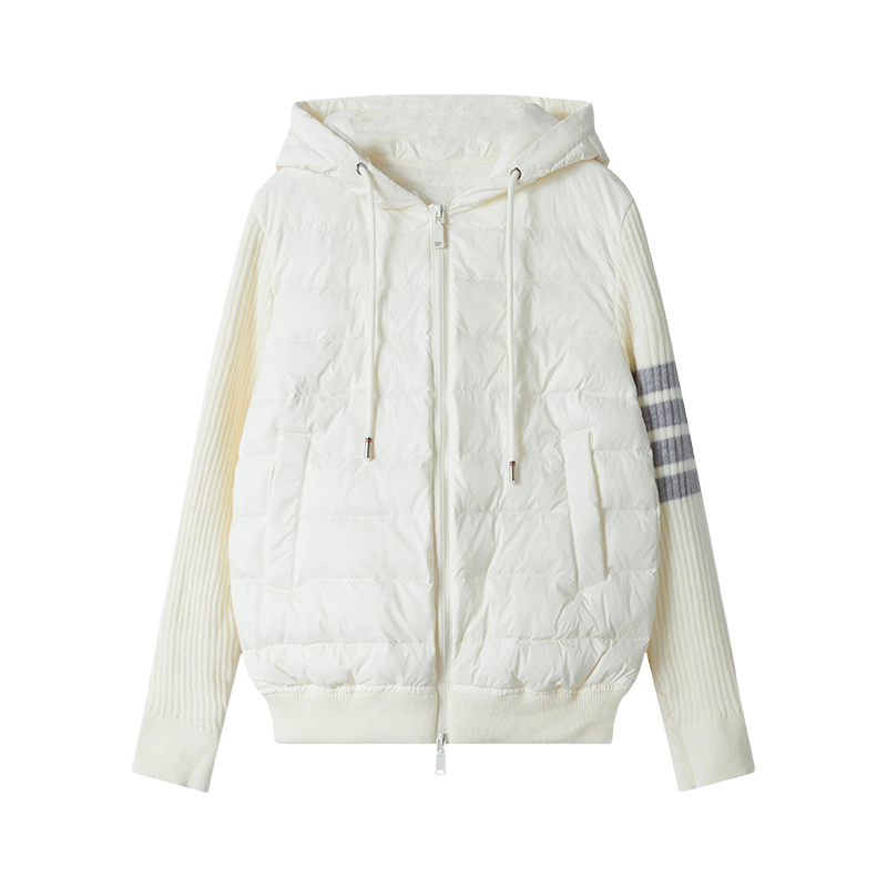 THOM Hooded down jacket with patchwork knitting THOM TREND
