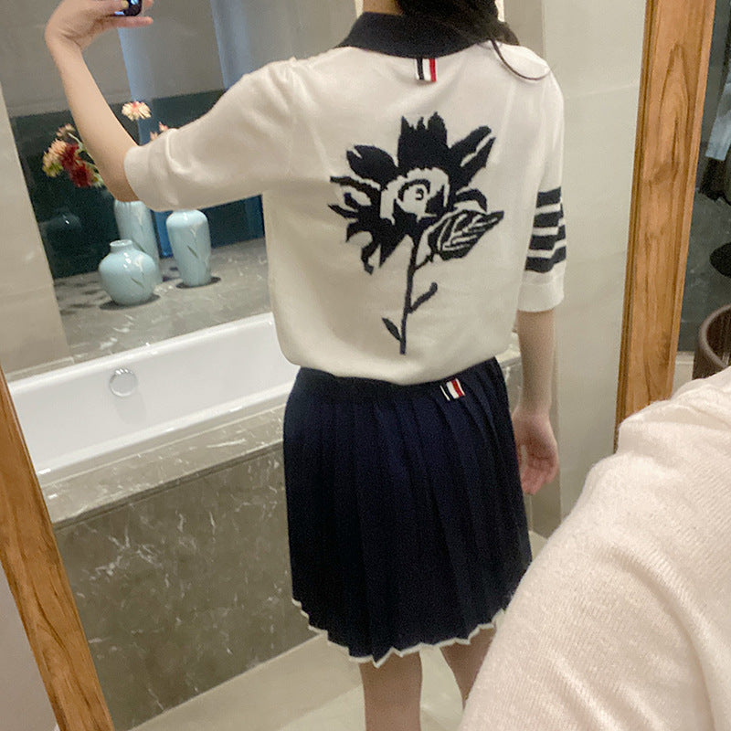 Polo collar short sleeve sweater