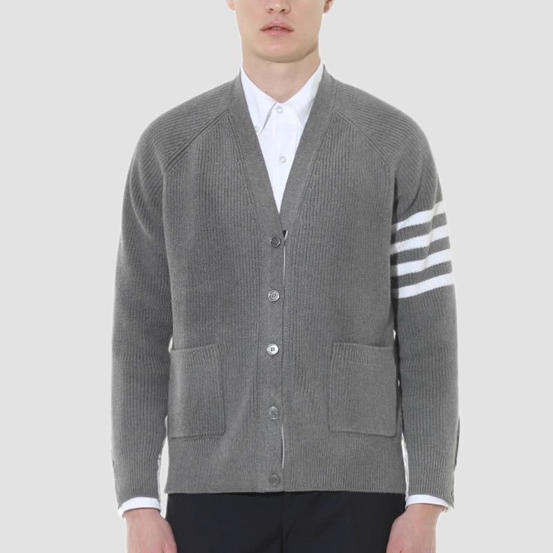 Grey Four-Bar Contrast Sweater Jacket THOM TREND