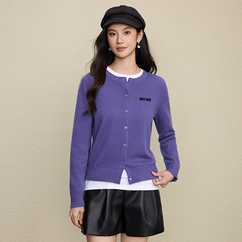 100% Wool Letter Jacquard Cardigan