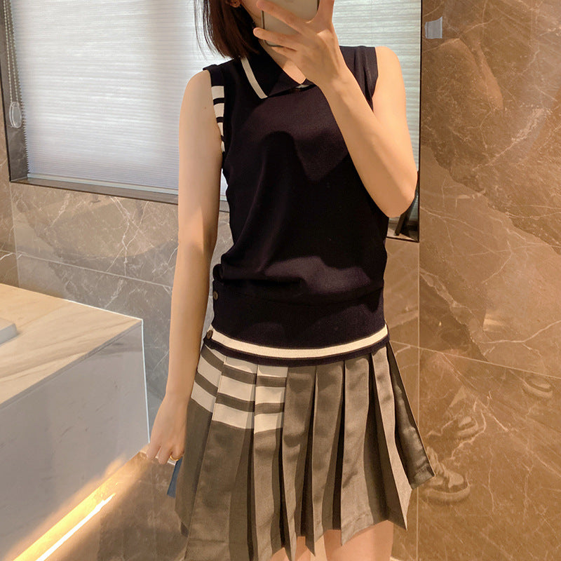 Polo collar sleeveless top