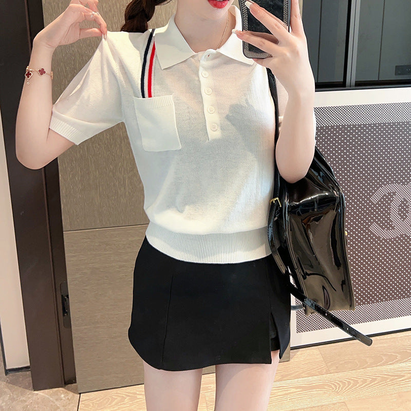 POLO collar wool knit short sleeves