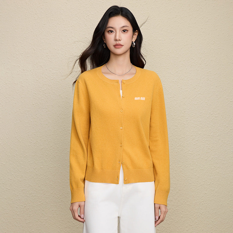 100% Wool Letter Jacquard Cardigan