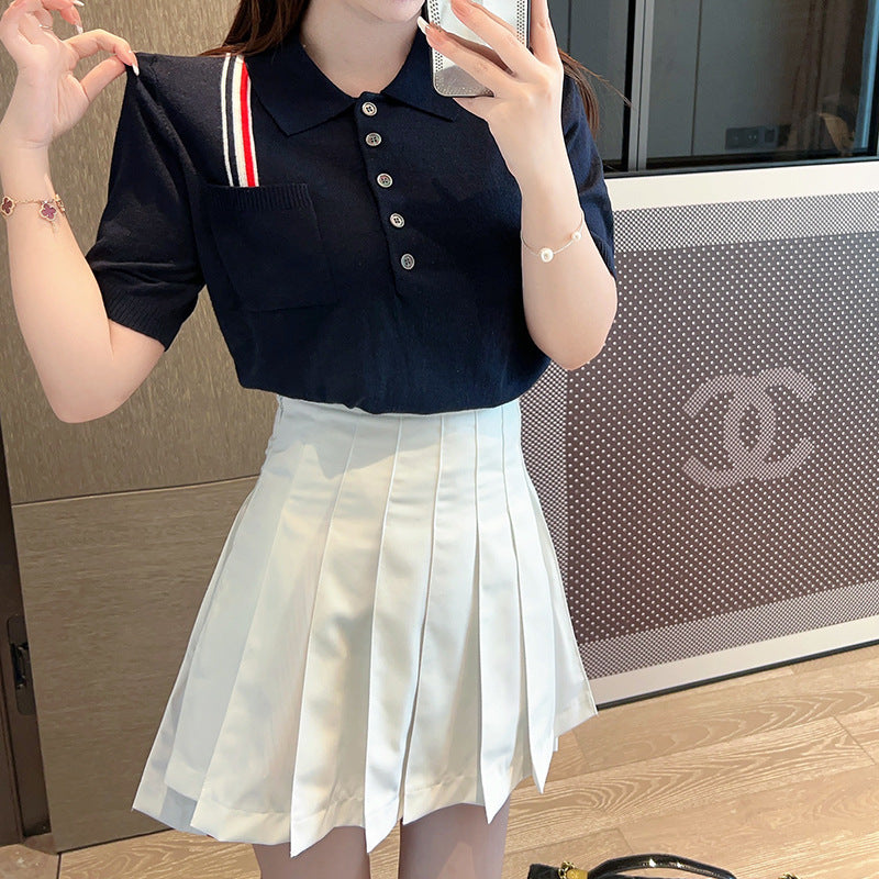 POLO collar wool knit short sleeves