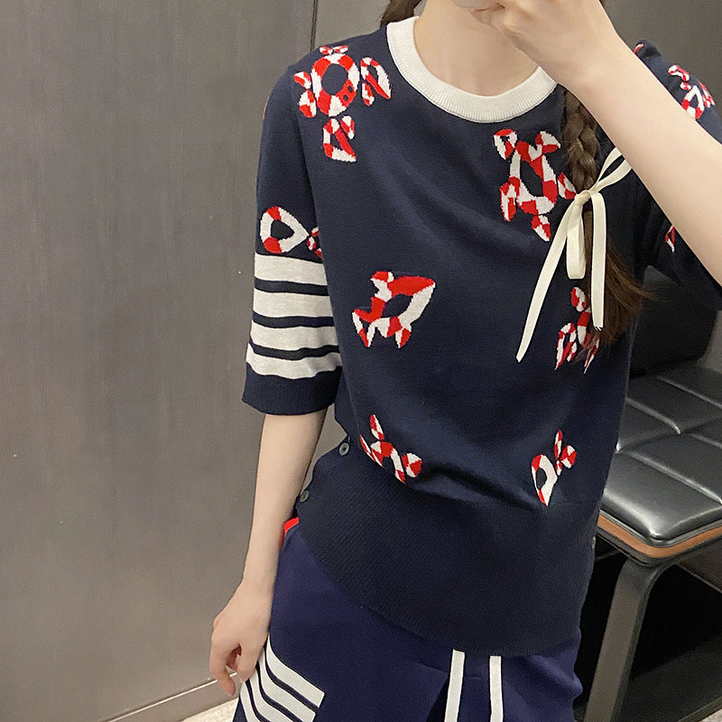 Cartoon round neck high waist T-shirt