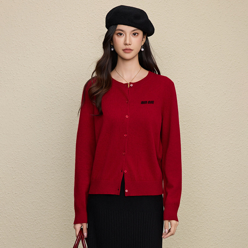 100% Wool Letter Jacquard Cardigan