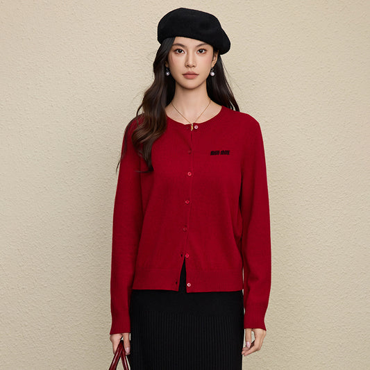 100% Wool Letter Jacquard Cardigan