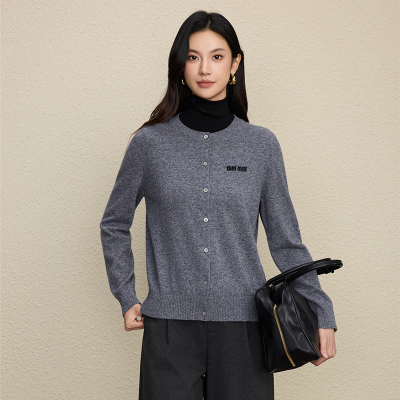 100% Wool Letter Jacquard Cardigan