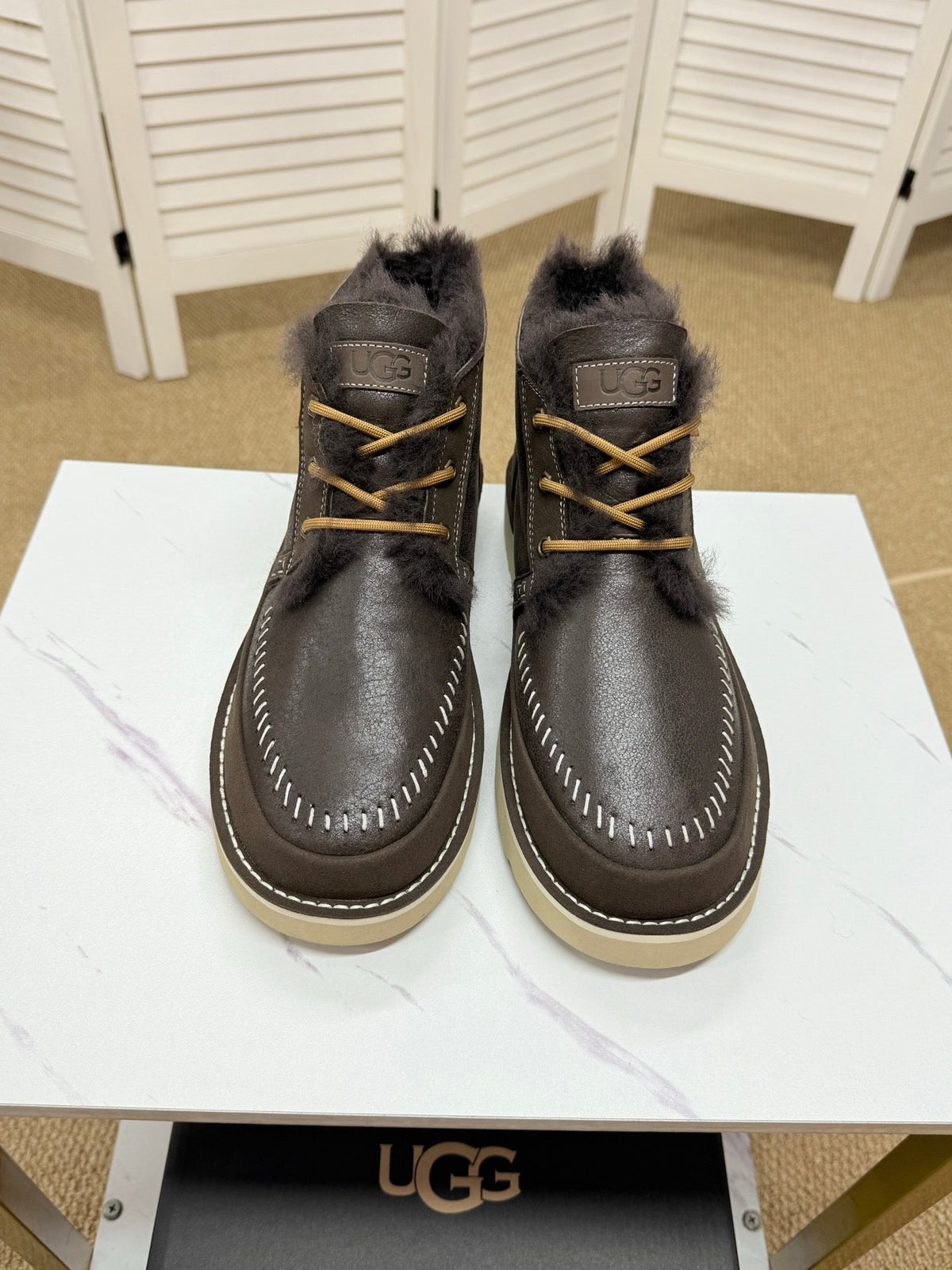 UGG Dark Brown Waxed Leather Shearling Boots - product view 2