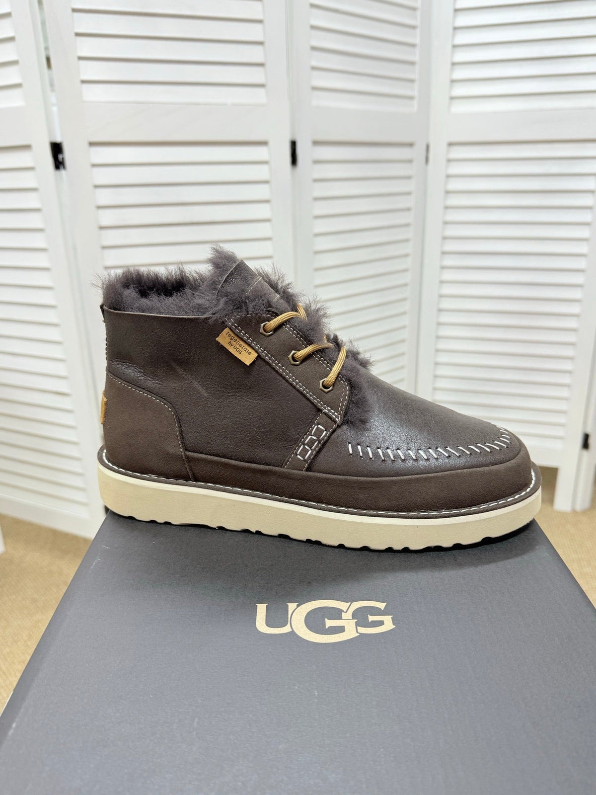 UGG Dark Brown Waxed Leather Shearling Boots - product view 5