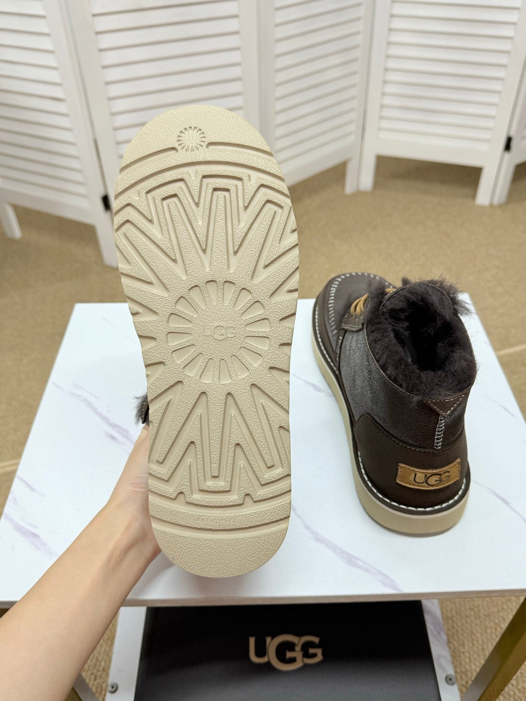 UGG Dark Brown Waxed Leather Shearling Boots - product view 7