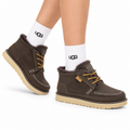UGG Dark Brown Waxed Leather Shearling Boots - side-angle hero view