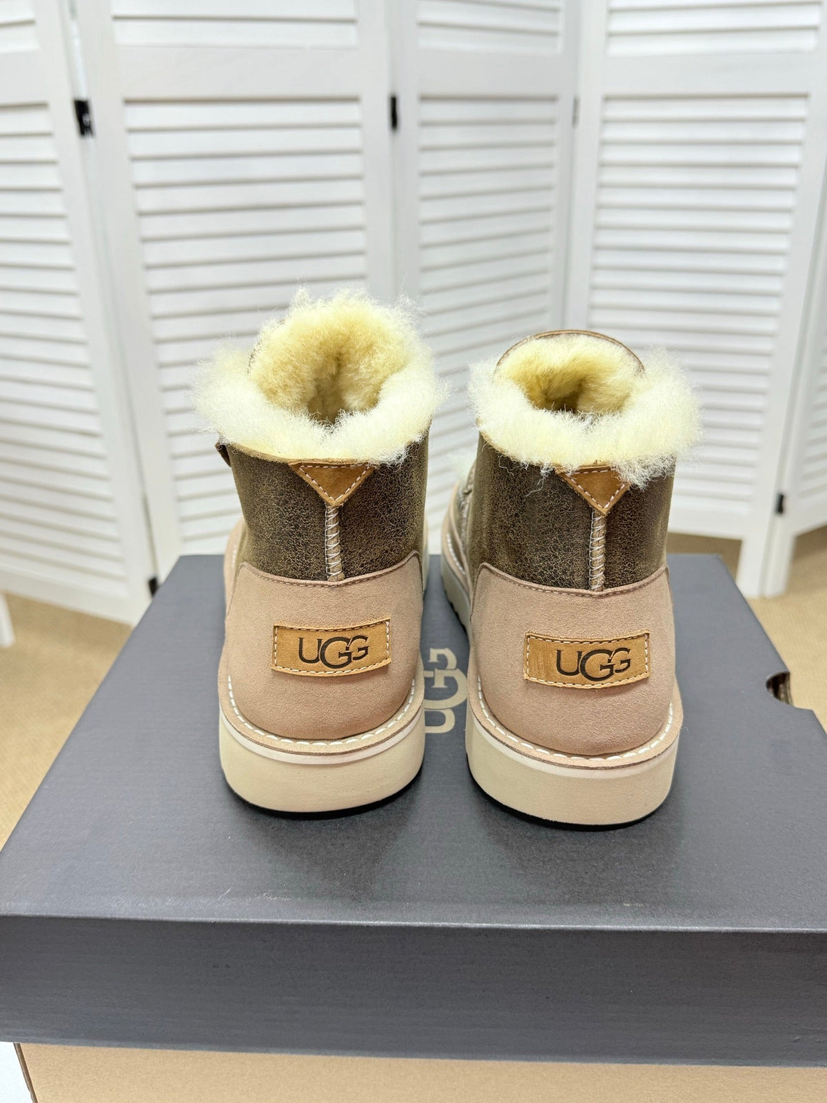 UGG Taupe Shearling-Collar Leather Boots - product view 8
