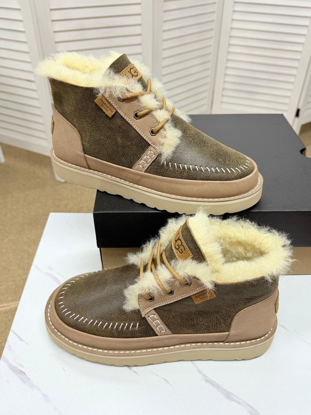UGG Taupe Shearling-Collar Leather Boots - product view 9