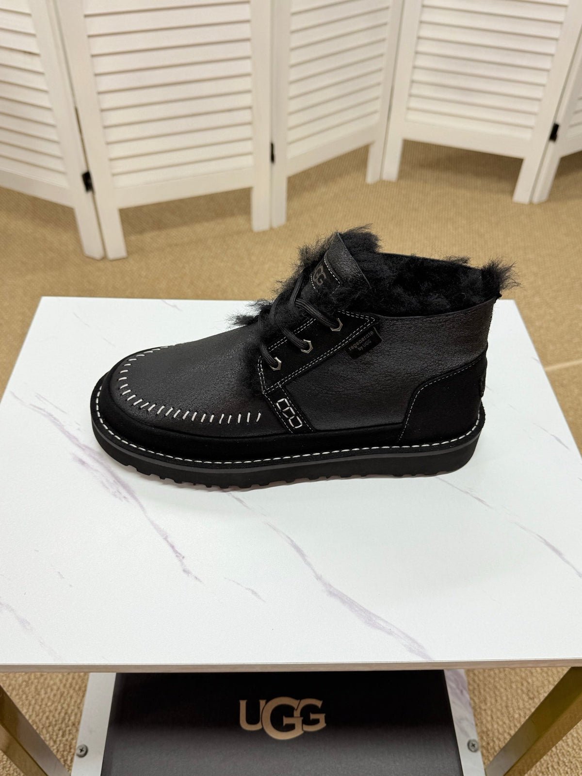 UGG Black Shearling-Collar Leather Boots - product view 3