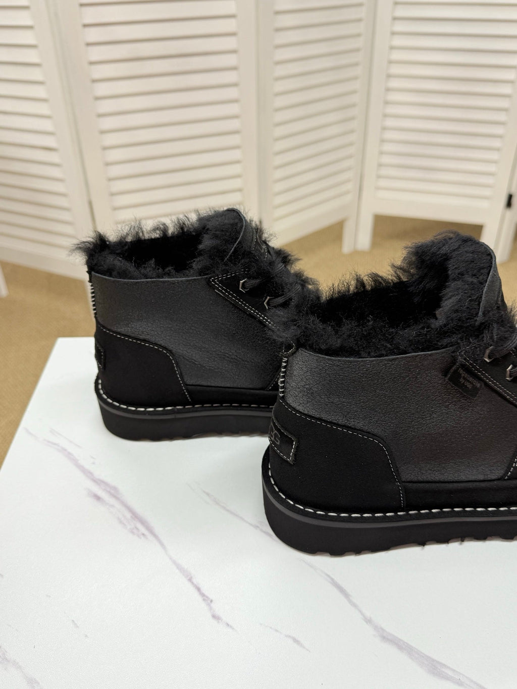 UGG Black Shearling-Collar Leather Boots - product view 4