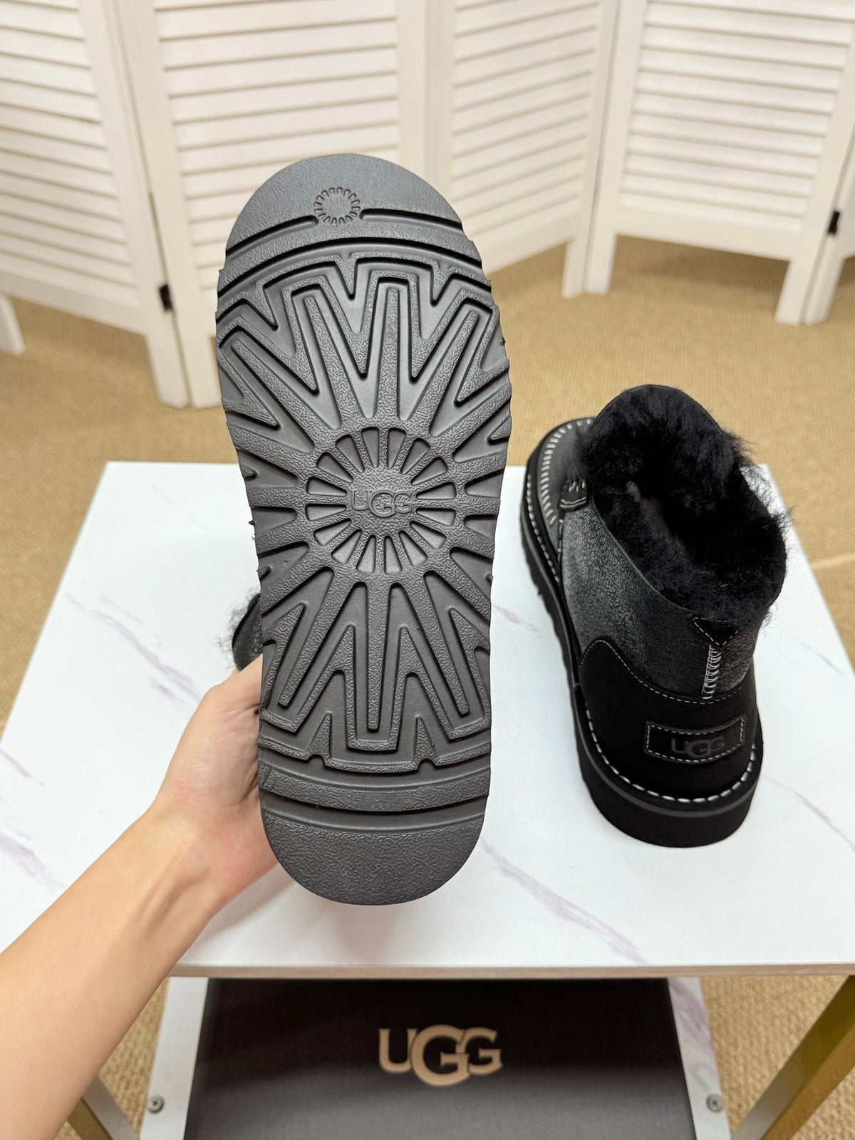 UGG Black Shearling-Collar Leather Boots - product view 7