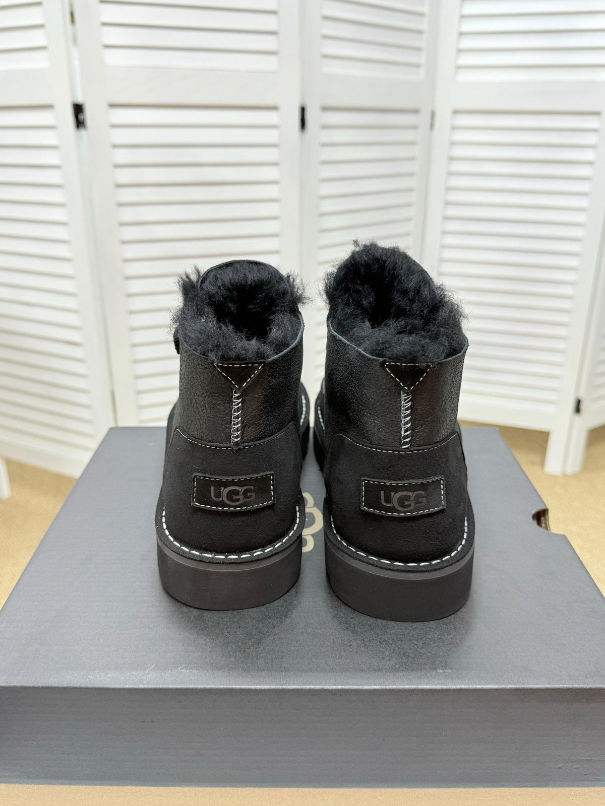 UGG Black Shearling-Collar Leather Boots - product view 8
