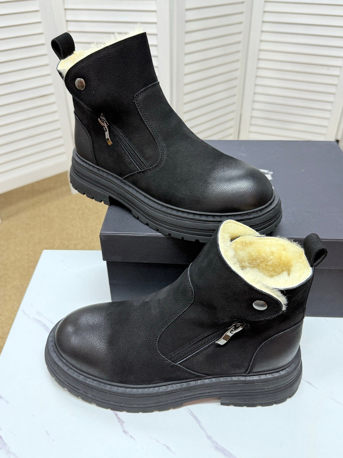 UGG Black Exposed-Shearling Ankle Boots - product view 9