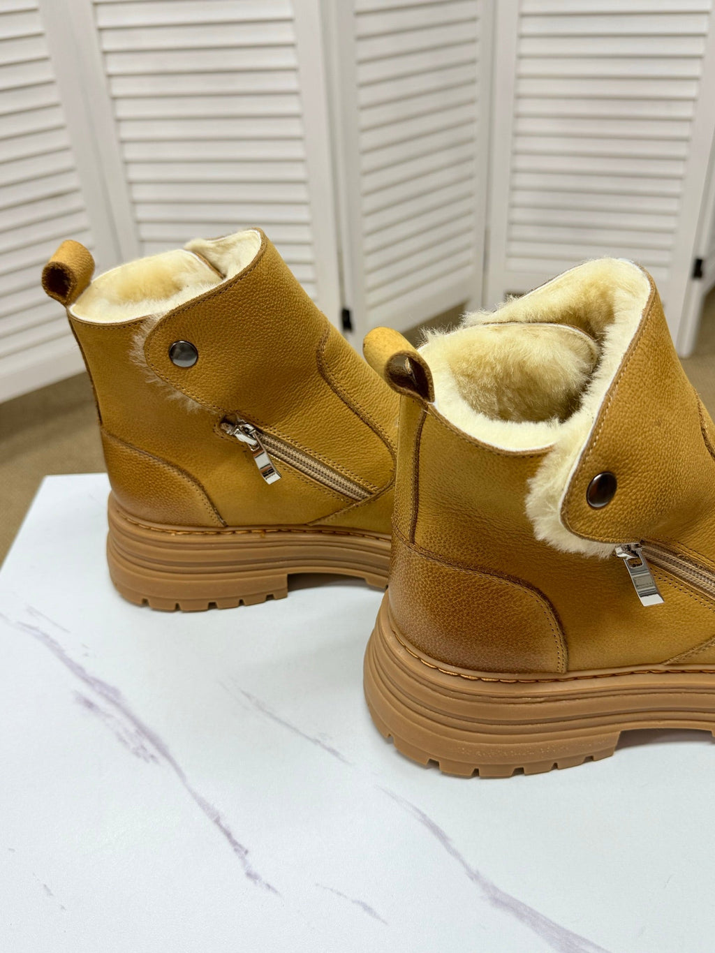 UGG Chestnut Shearling-Collar Leather Boots - product view 4