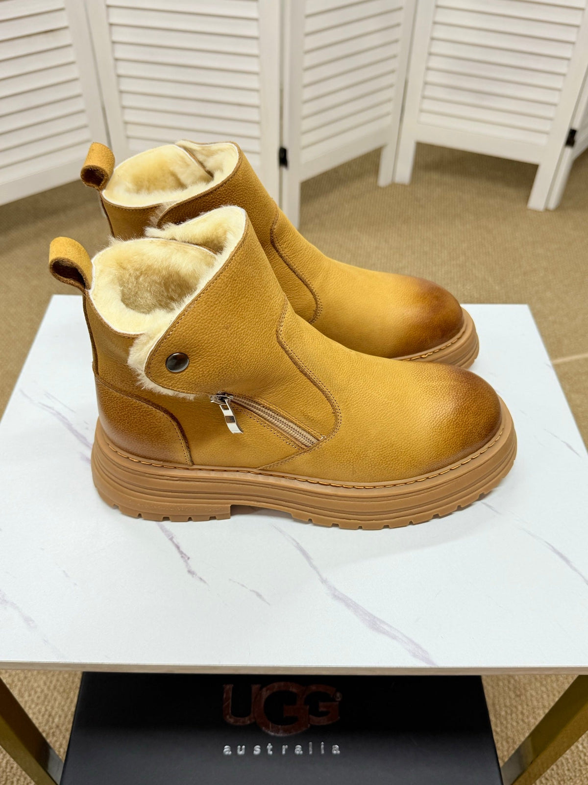 UGG Chestnut Shearling-Collar Leather Boots - product view 6