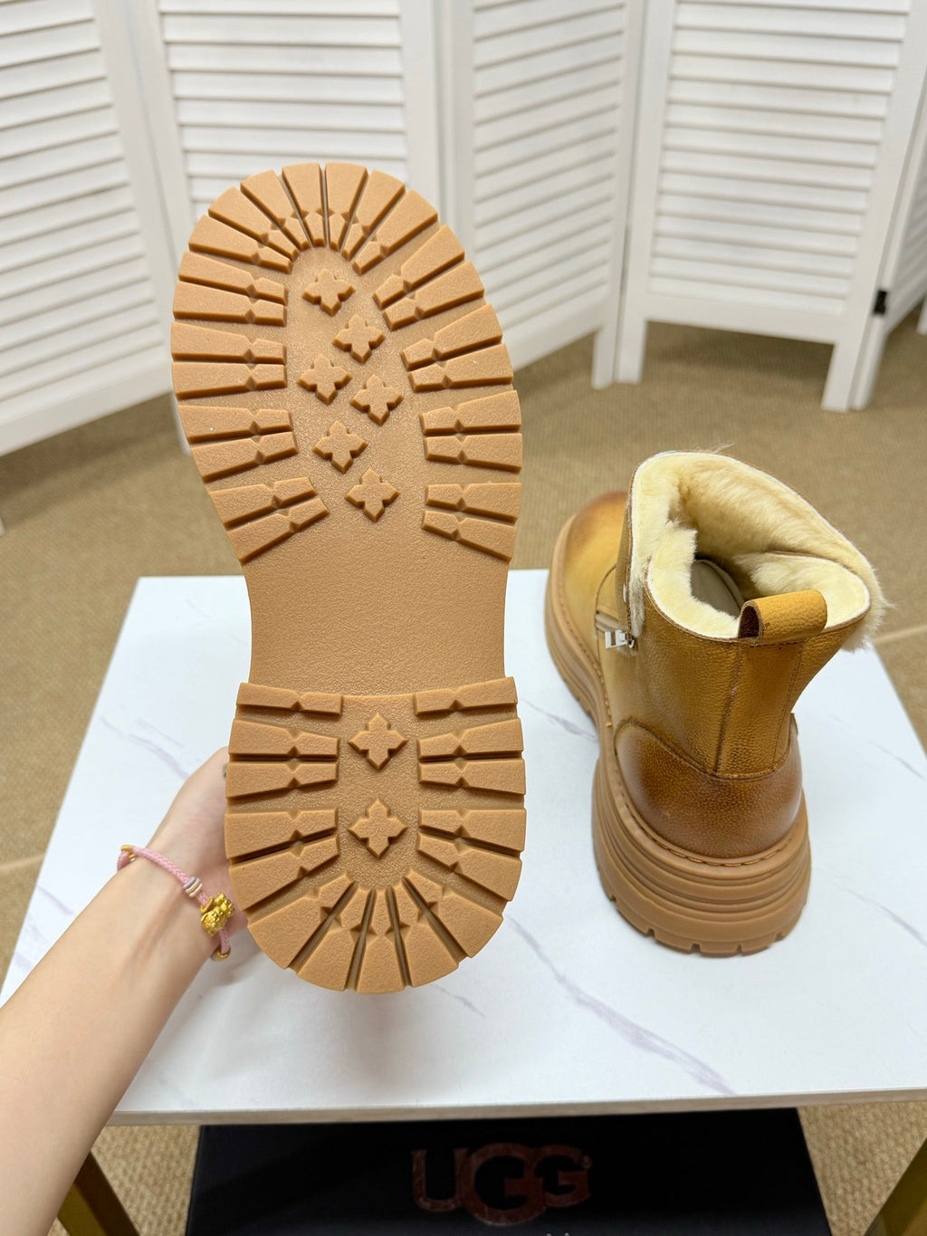 UGG Chestnut Shearling-Collar Leather Boots - product view 7