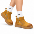 UGG Chestnut Shearling-Collar Leather Boots - side-angle hero view