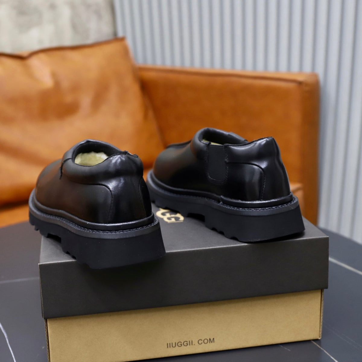 UGG Black Leather Slip-On Casual Shoes - product view 5