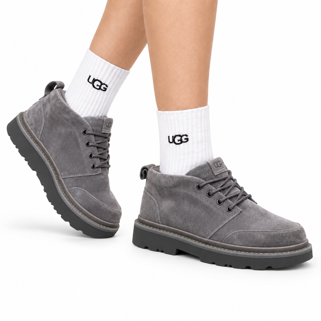 UGG Gray Suede Lace-Up Casual Shoes - side-angle hero view