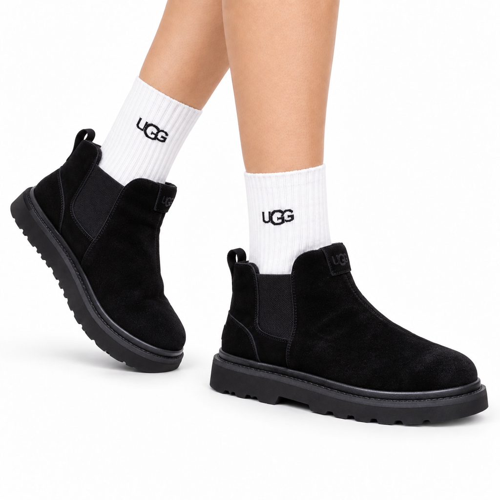 UGG Black Suede Chelsea Casual Shoes - side-angle hero view