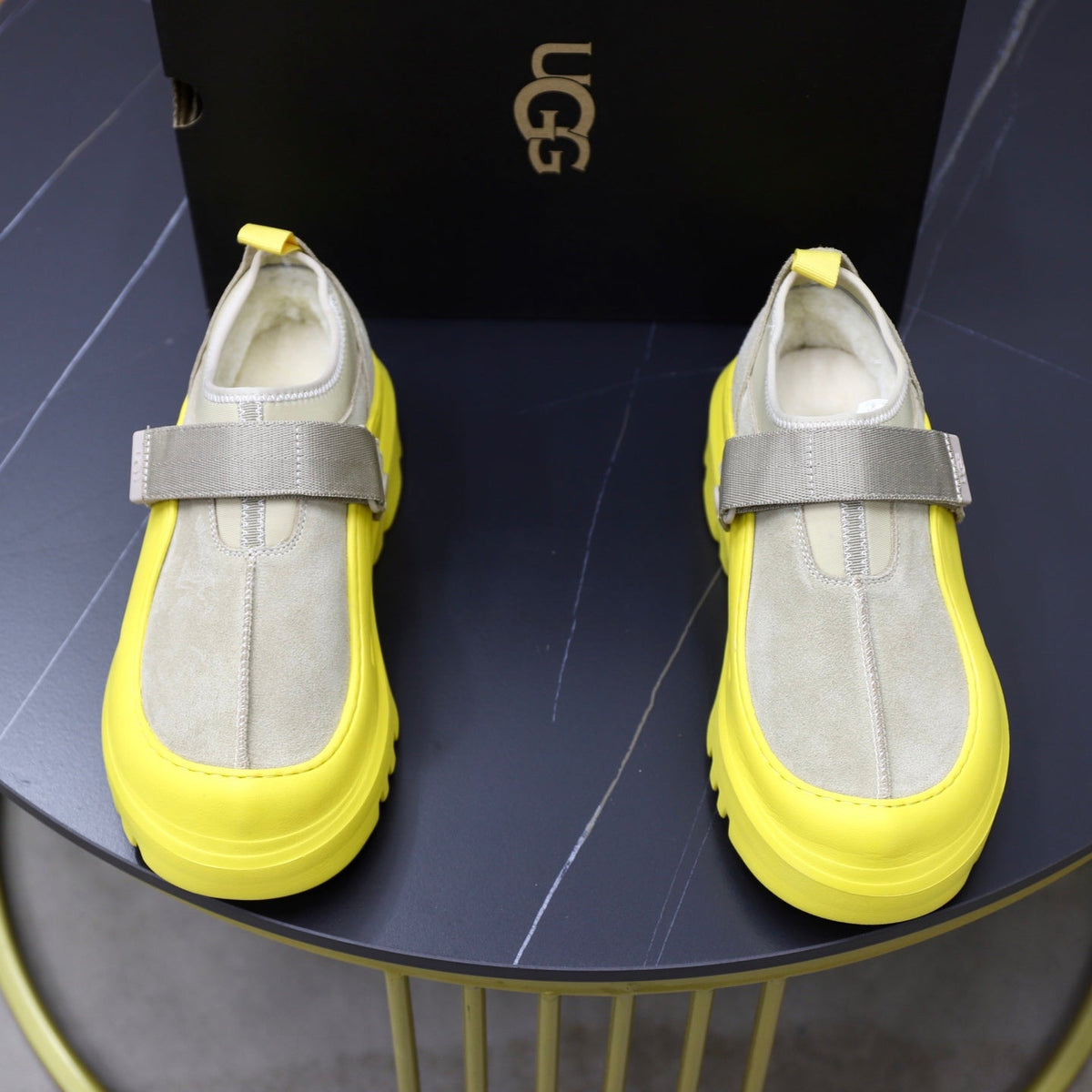UGG Gray Neon-Yellow Strap Platform Shoes - product view 2