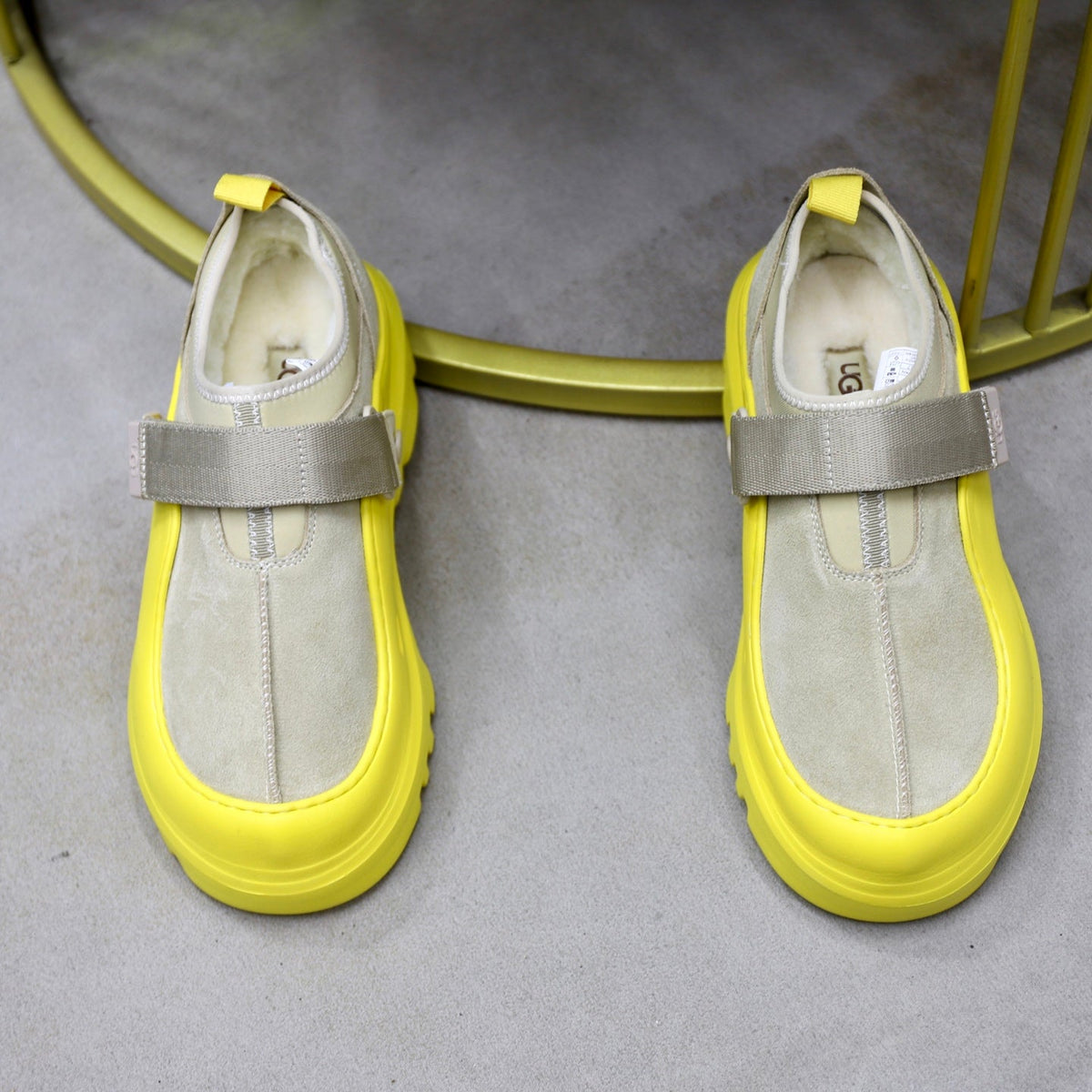 UGG Gray Neon-Yellow Strap Platform Shoes - product view 4