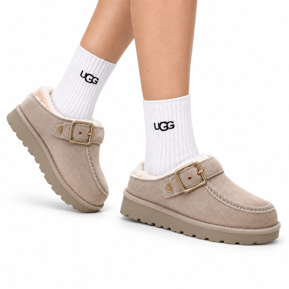 UGG Ethnic-Trim Shearling Slip-On Shoes - side-angle hero image