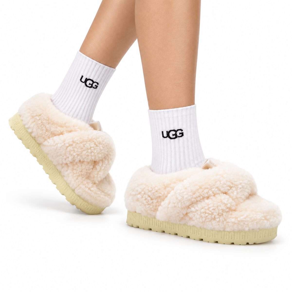 UGG Slipper Evolution Fluffy Platform Slides - side-angle hero image