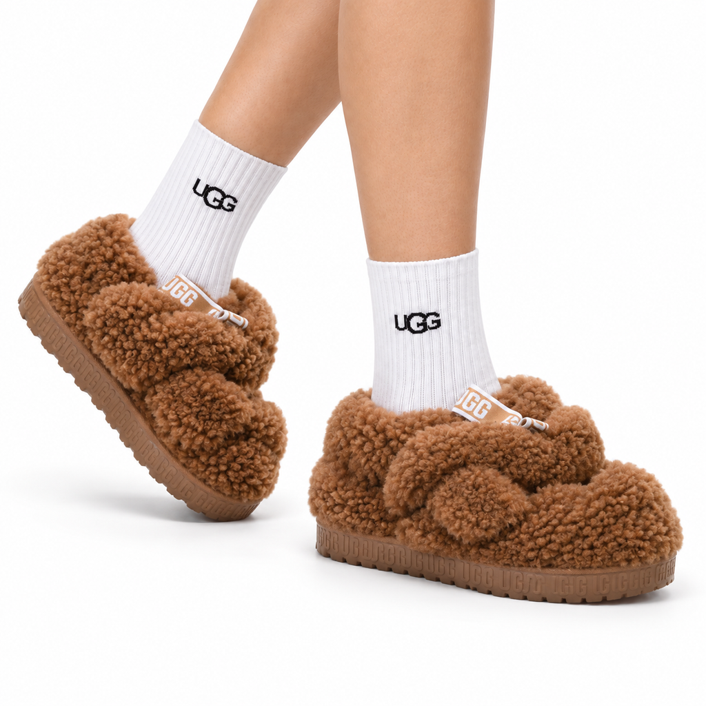 UGG Slipper Evolution Fluffy Platform Slides - side-angle hero image