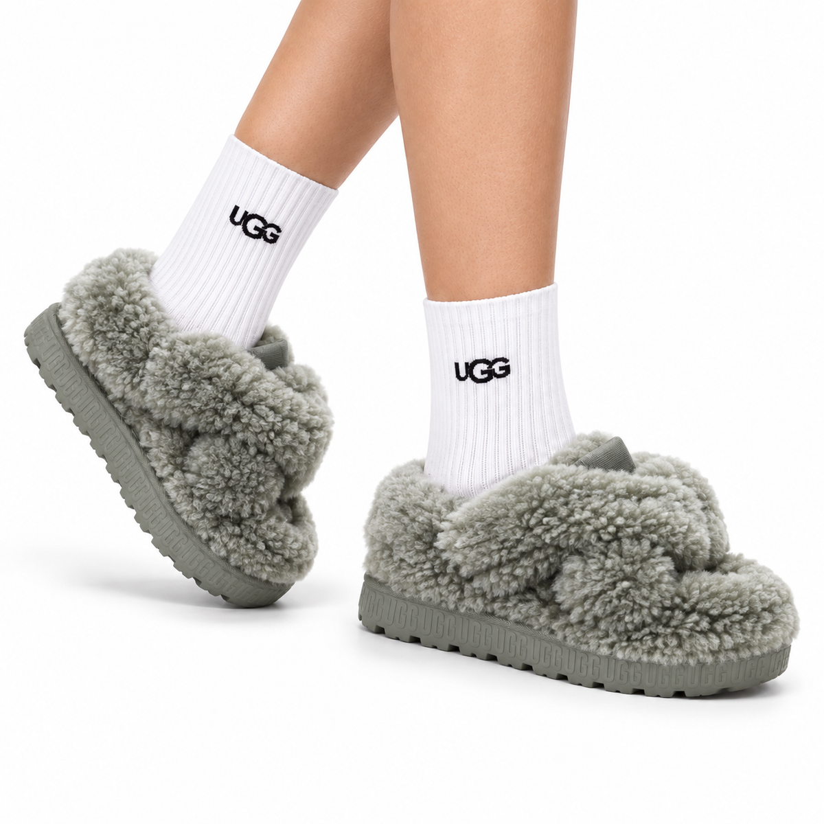 UGG Slipper Evolution Fluffy Platform Slides - side-angle hero image