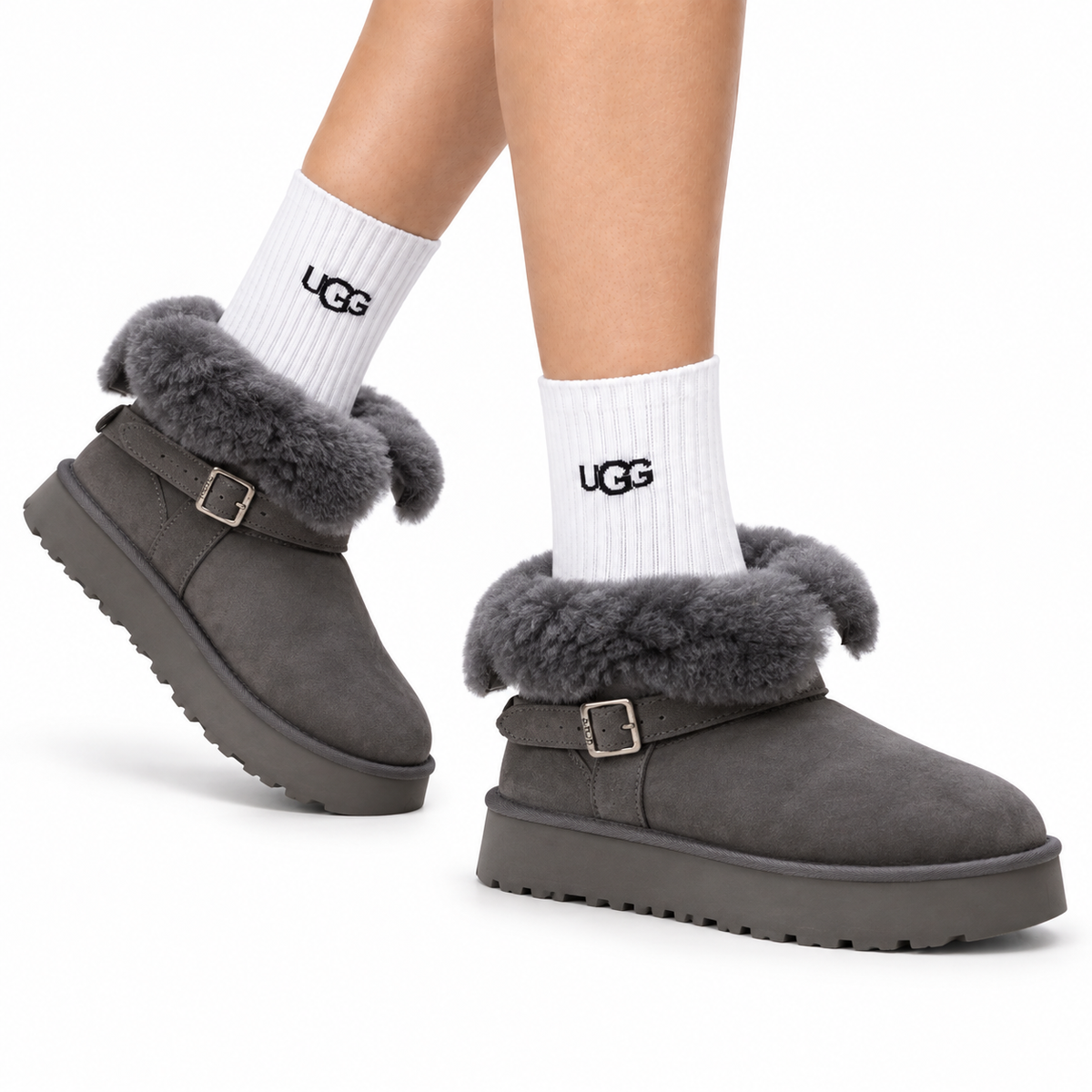UGG Classic Mini Heritage Fluff Buckle Boots - side-angle hero image