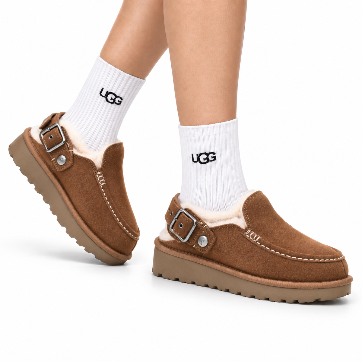 UGG Golden Family Shearling Buckle Clogs - side-angle hero image