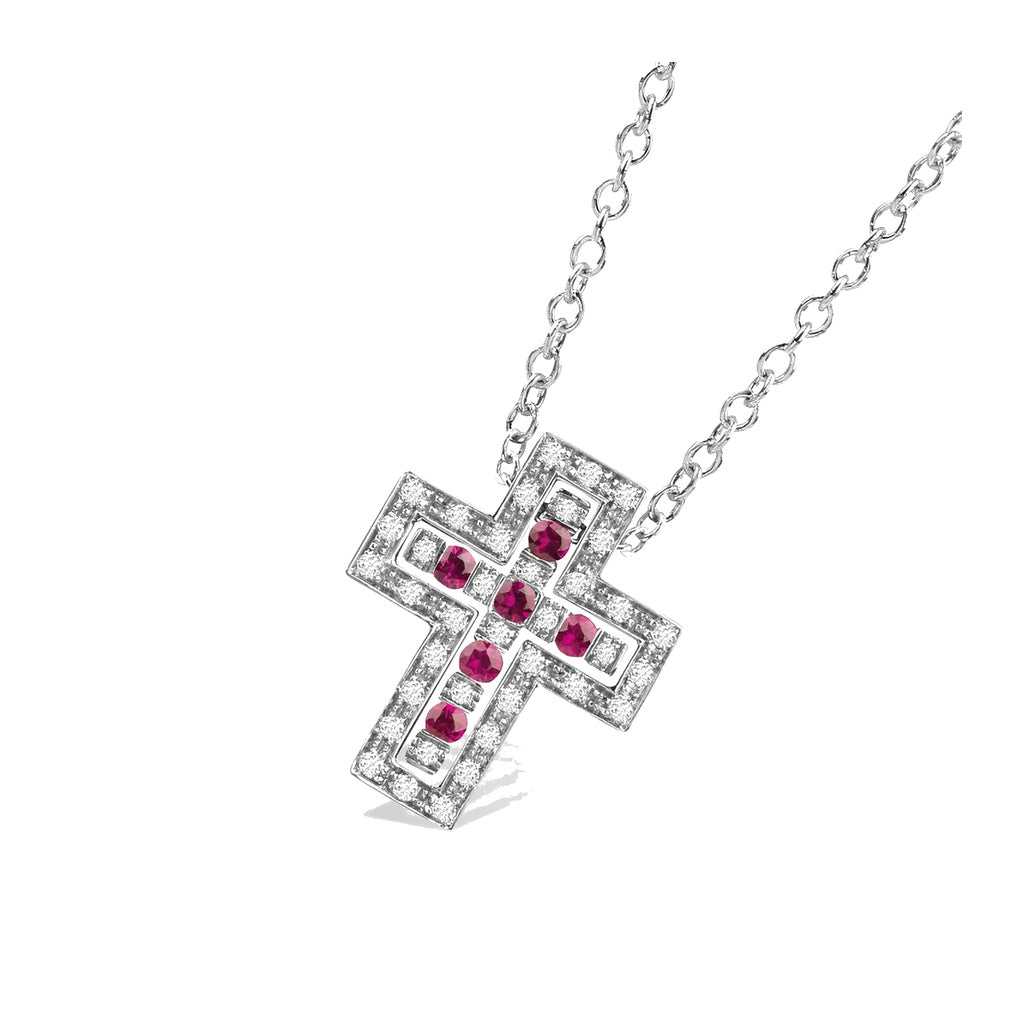 Damiani Style Cross Cubic Zirconia White-Gold-Plated Necklace front product view