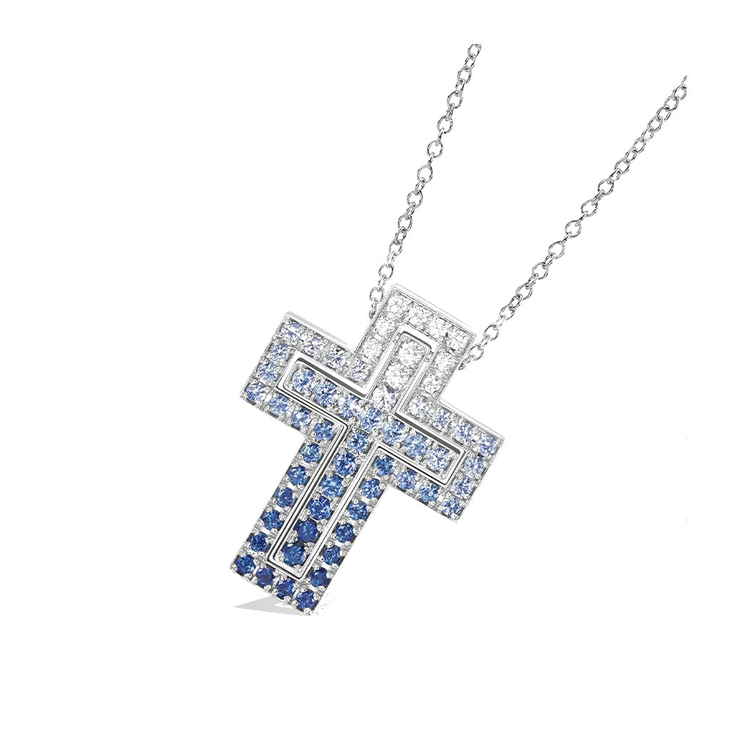 Damiani Style Cross Cubic Zirconia White-Gold-Plated Necklace front product view